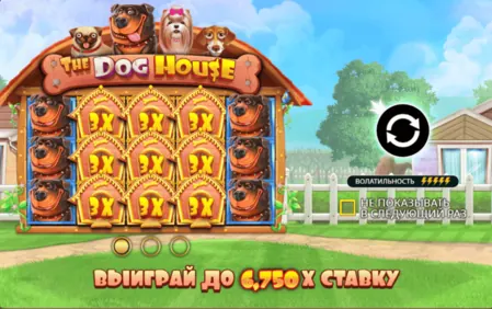 Экран The Dog House с упоминанием максимального выигрыша 6750x